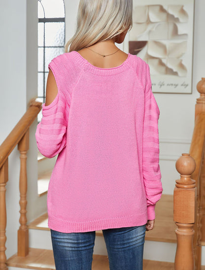 Cold Shoulder Cable Knit Pullover Sweater