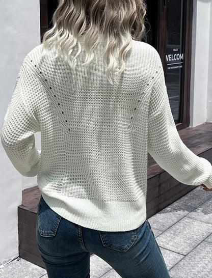 Solid Long-Sleeve Cable Knit Sweater