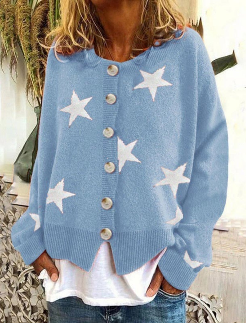 Knit Cardigan with Star Button-Front Top