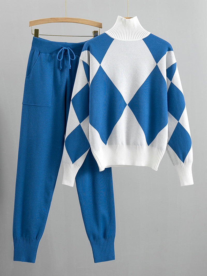 Argyle Turtleneck Sweater and Pants Set