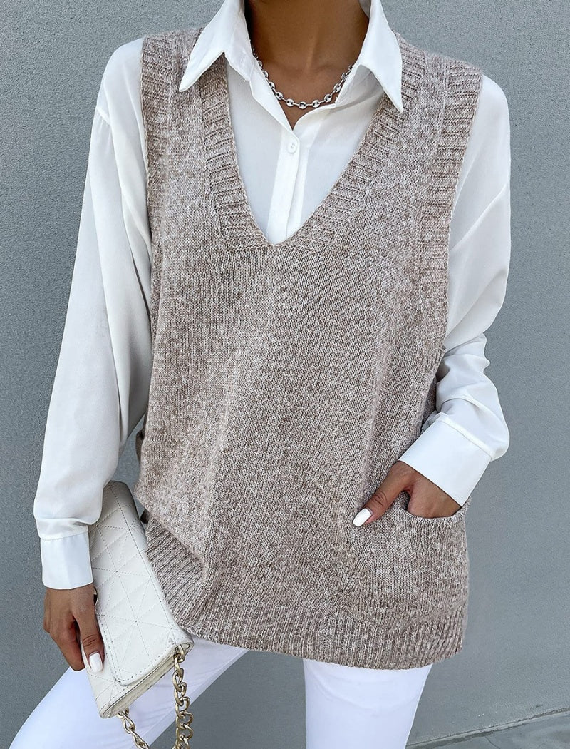 V-Neck Pocketed Knit Vest
