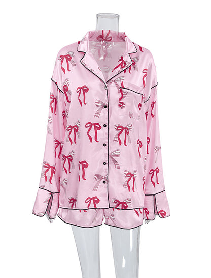Long Sleeve Bow-Print Pajama Set