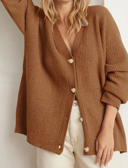 Cozy Button-Up Cardigan with Drop Shoulders