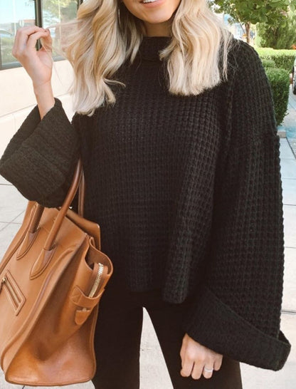 Solid Color High-Neck Sweater