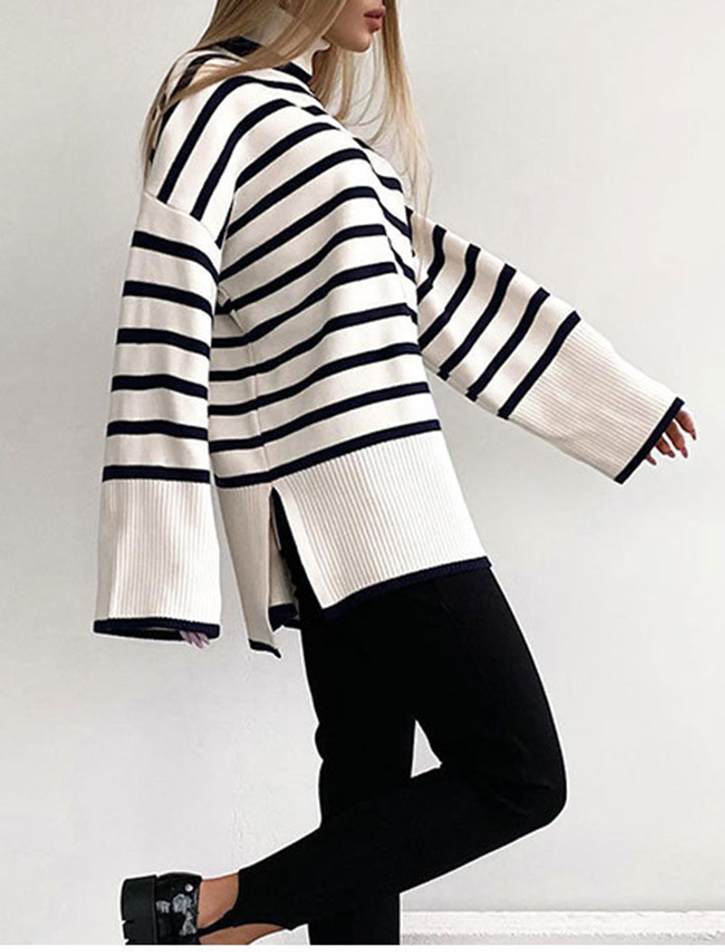 Striped Oversized Turtleneck Sweater