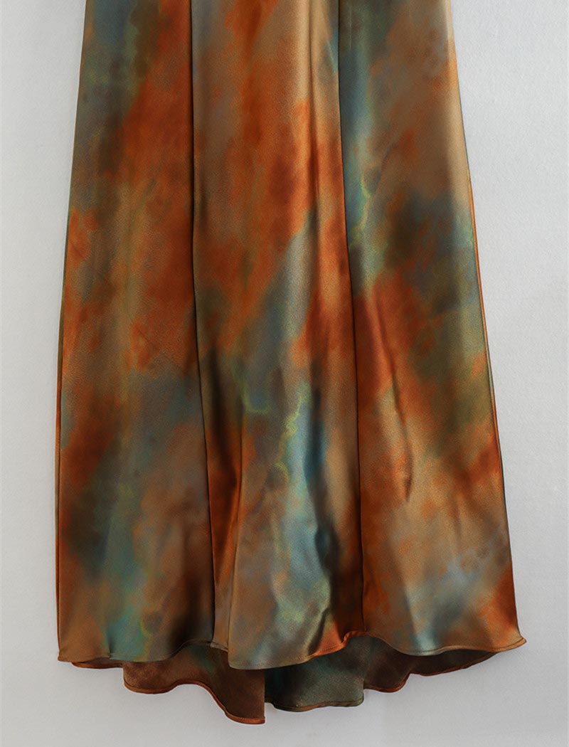 Spaghetti Strap Tie Dye Satin Maxi Dress