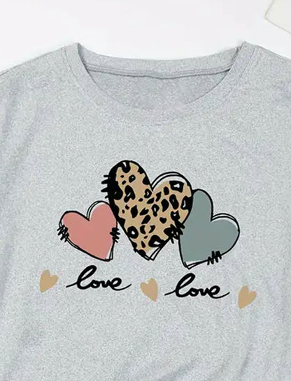 Graphic Heart Print Casual T-Shirt