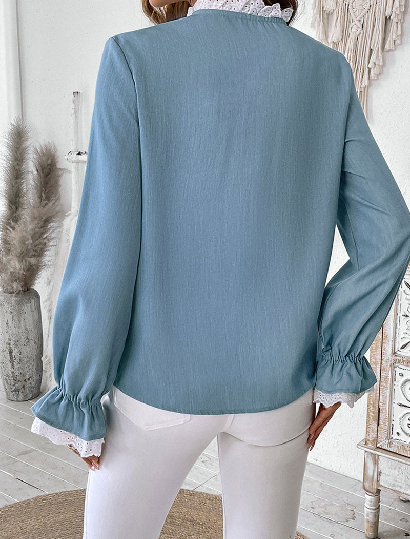 Long Sleeve Lace Trim Cardigan Top