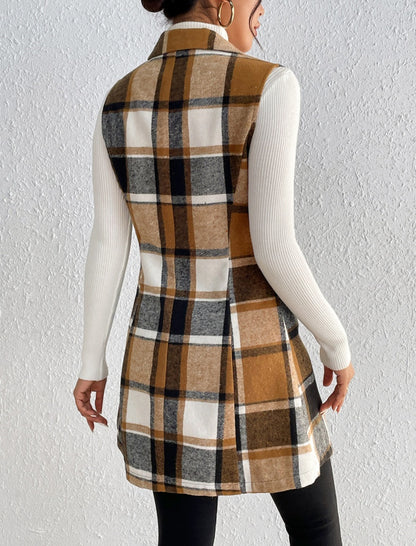 Plaid Sleeveless Long Vest