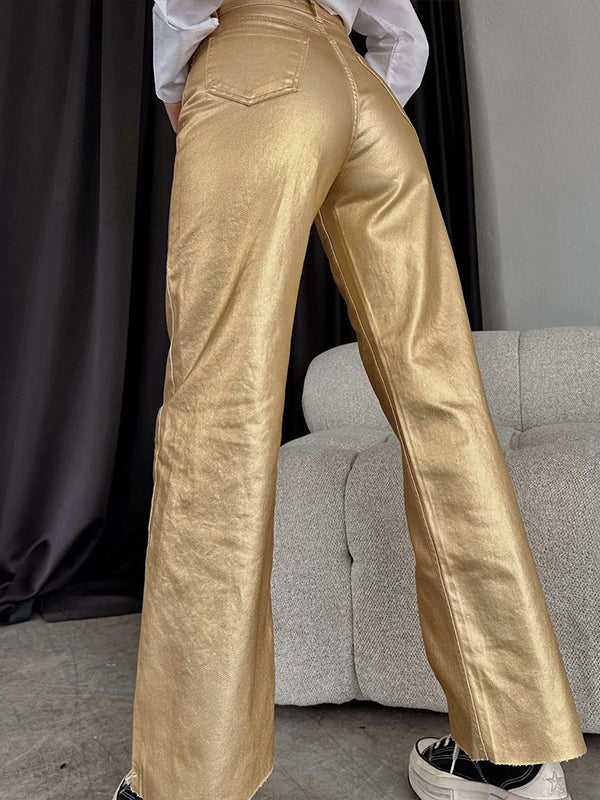 High-Rise Metallic Wide-Leg Pants