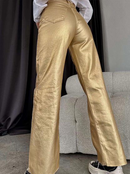 High-Rise Metallic Wide-Leg Pants