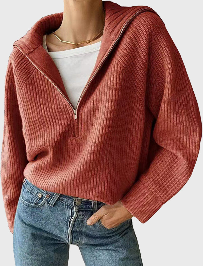 Half-Zip Ribbed Sweater with Relaxed Fit