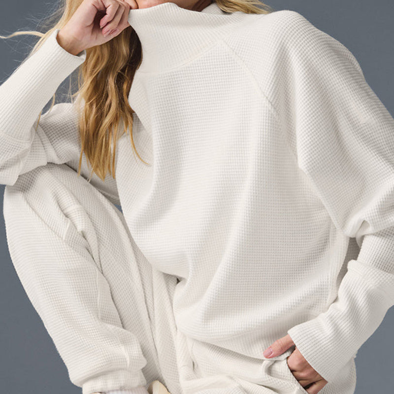 Waffle Knit High Neck Pullover