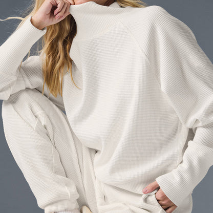 Waffle Knit High Neck Pullover