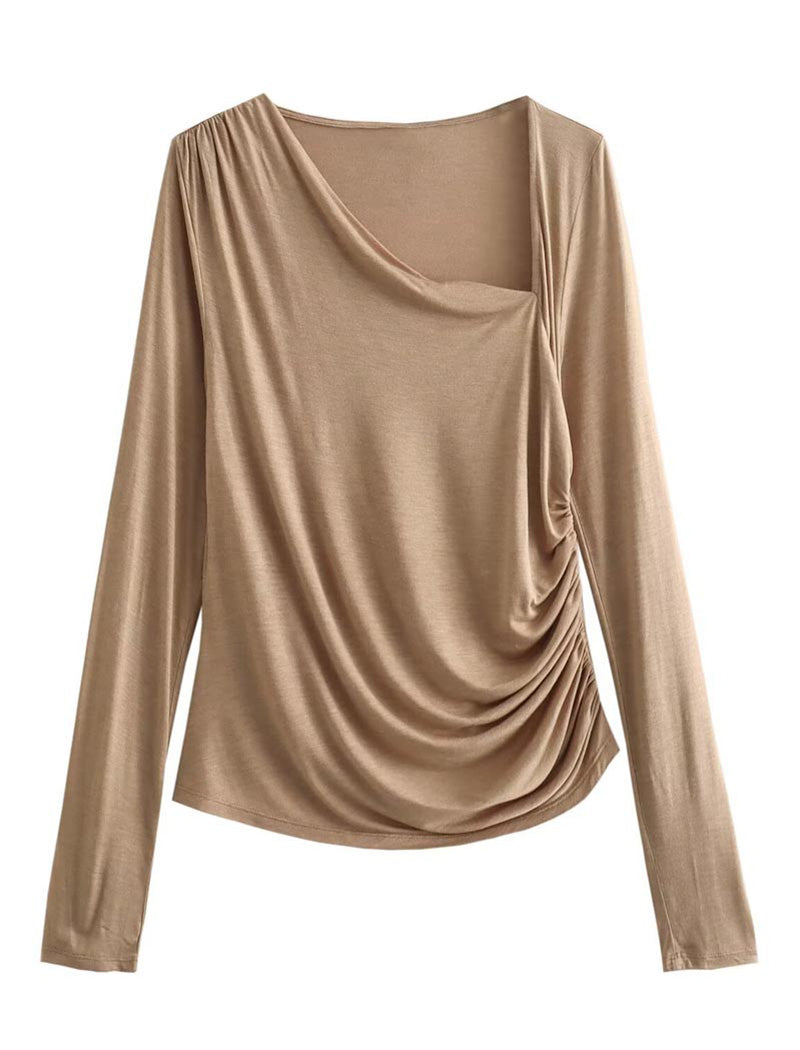 Draped Ruched Long-Sleeve Top