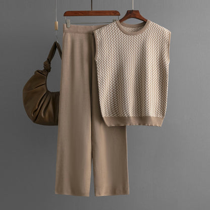 Geometric Knit Sleeveless and Pants Set