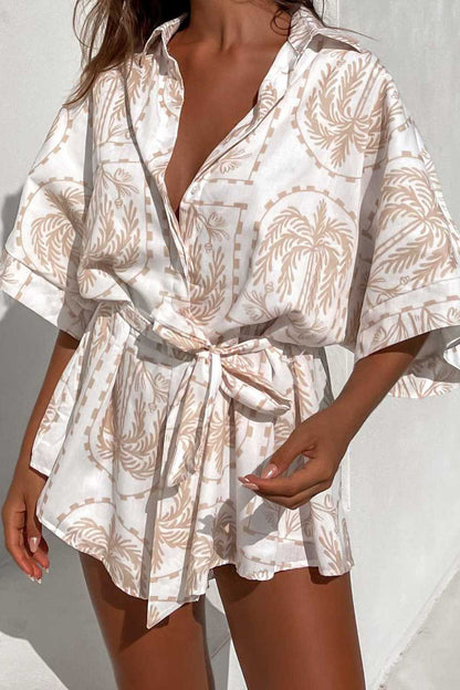 Graphic Print Belted Romper