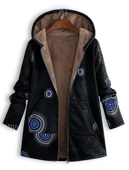 Graphic Hooded Zip-Up Coat