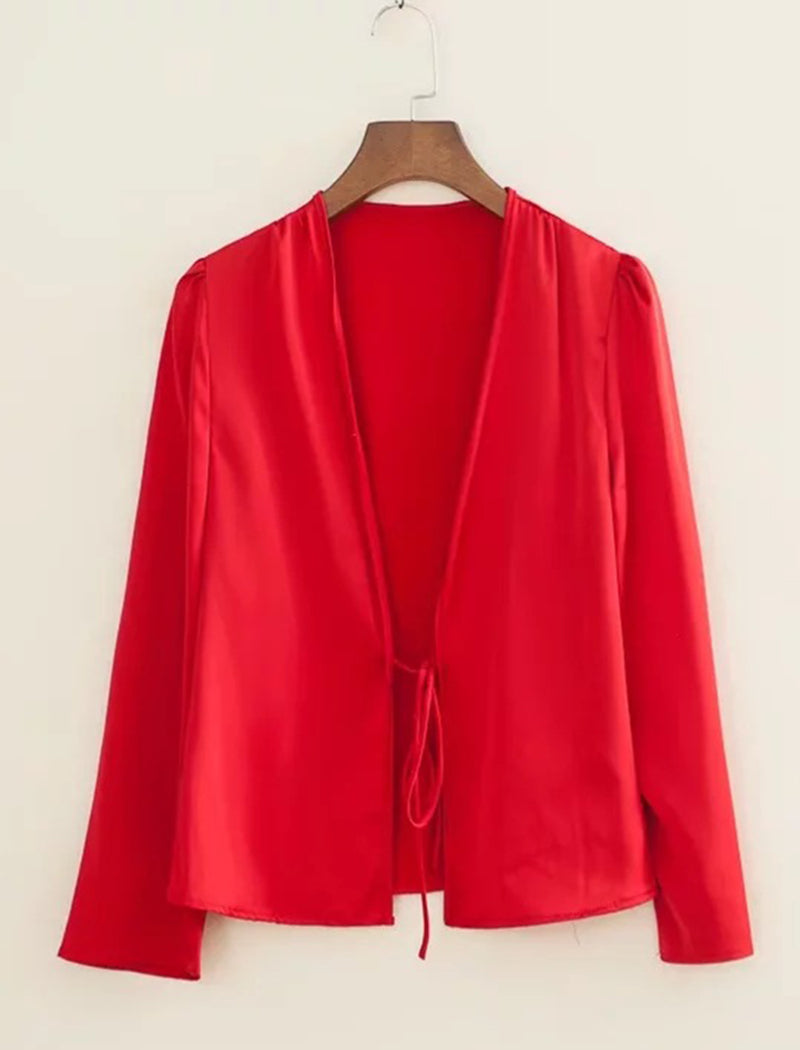 Front-Tie V-Neck Blouse