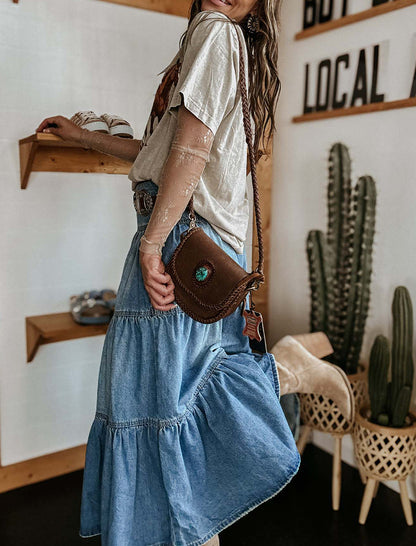 Bohemian A-line Layered Cake Denim Skirt