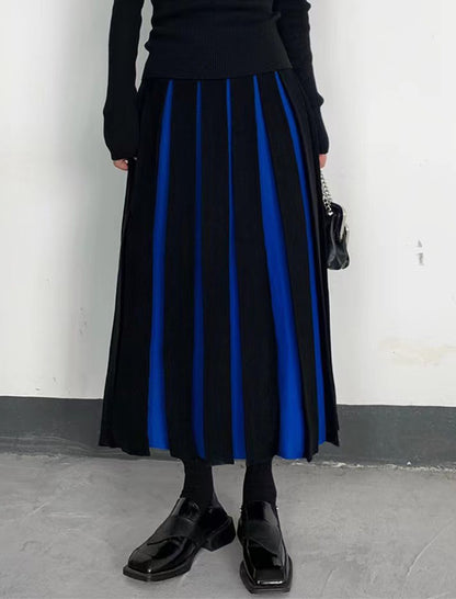 Pleated Colorblock Wide-Leg Maxi Skirt