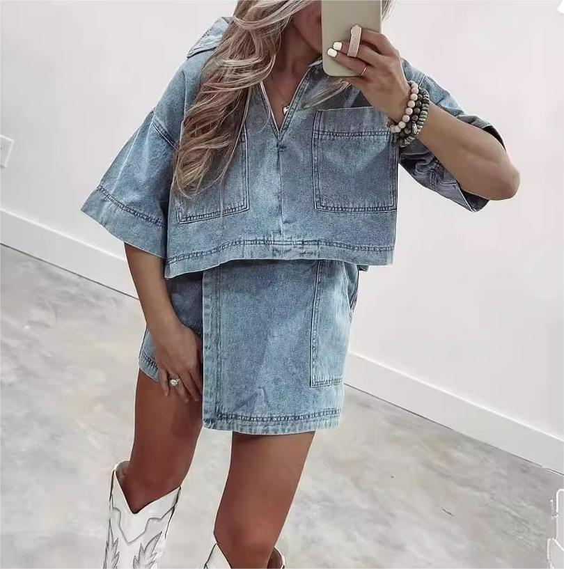 Denim Shirt and Skort Set