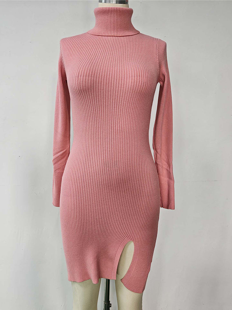 Ribbed Mock Neck Bodycon Mini Dress