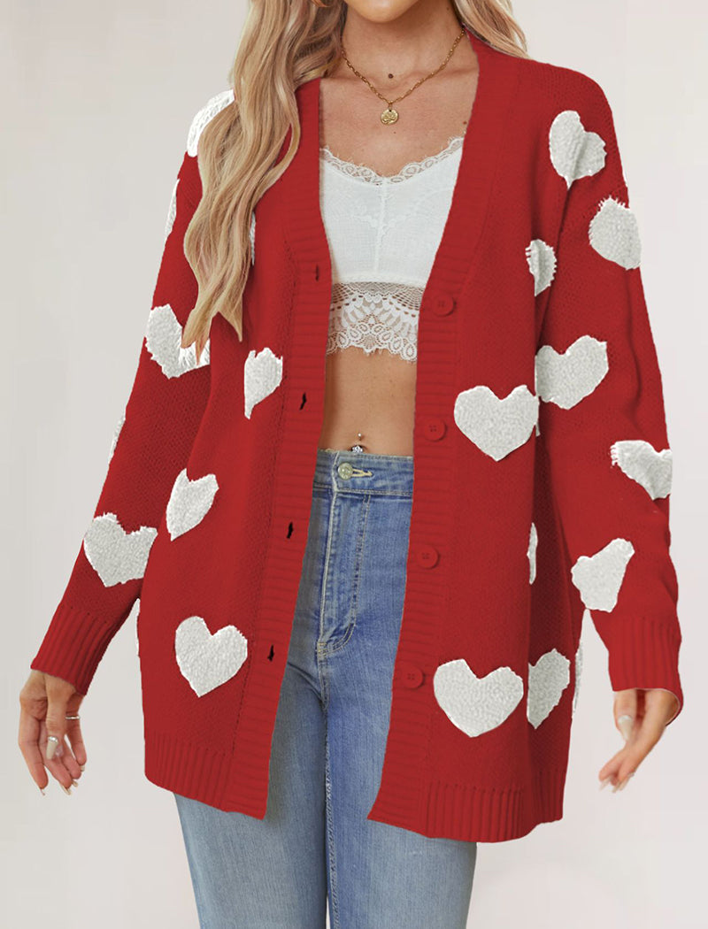 Oversized Cardigan with Heart Patterns