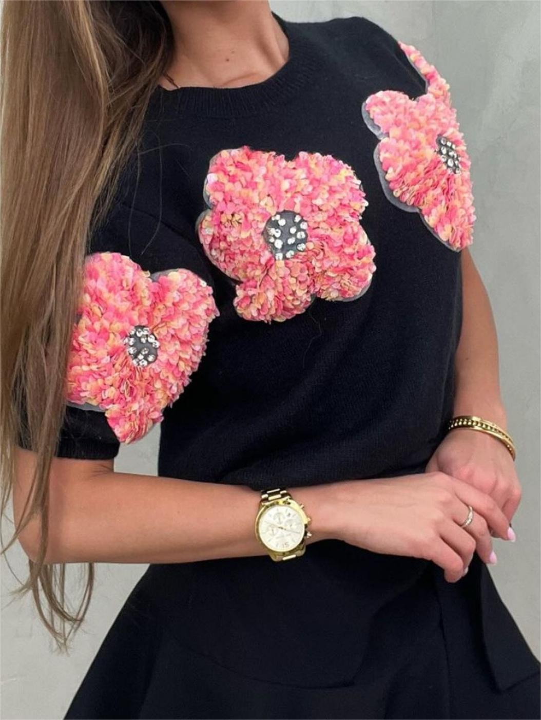 Floral Applique Knit Top