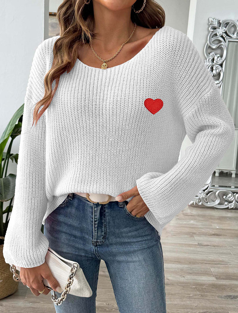 Heart Print Loose Knit Sweater