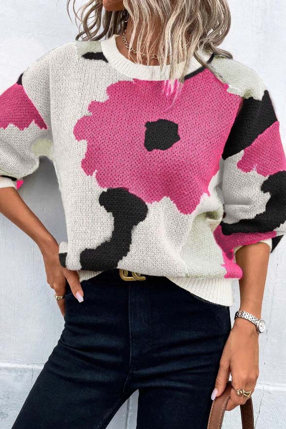 Abstract Floral Knit Sweater