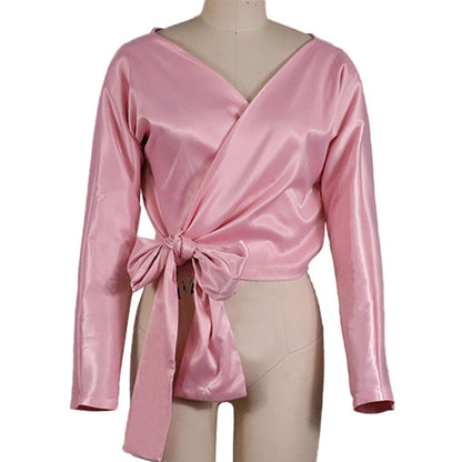 Elegant Satin Wrap Blouse