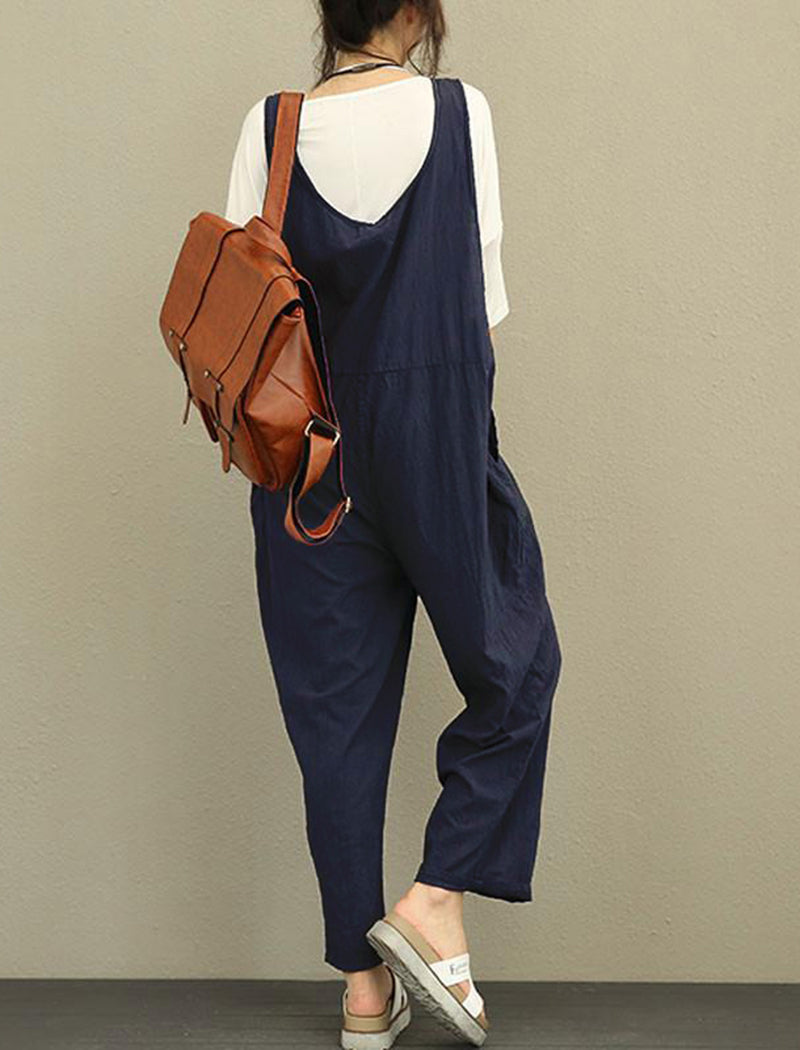 Loose-Fit Sleeveless Overalls