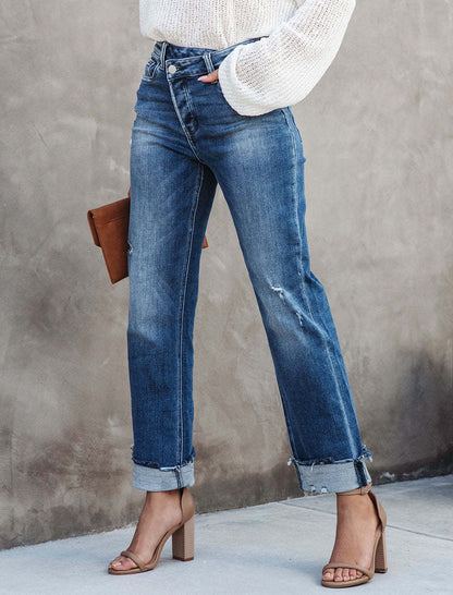 Casual Washed Straight-leg Denim Pants