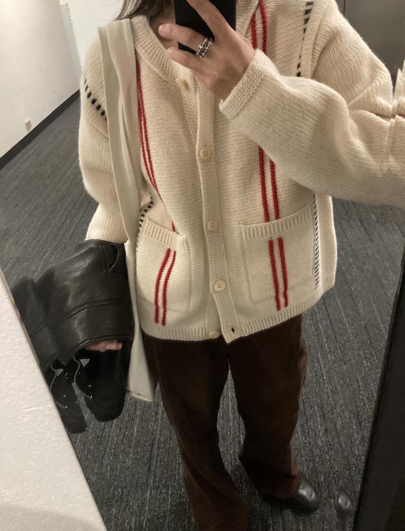 Striped Button-Up Cardigan [NON-RETURNABLE]