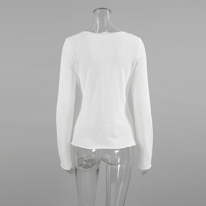 Beaded Slim-Fit Long-Sleeve Top with Seam Detail