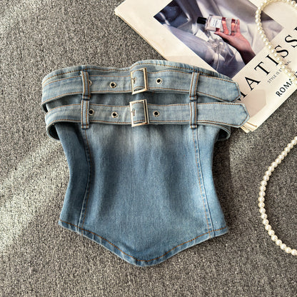 Double Buckle Denim Tube
