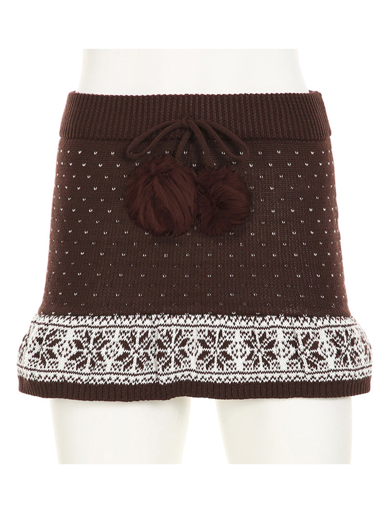 Drawstring Pom-Pom A-Line Pencil Skirt