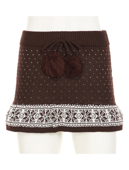 Drawstring Pom-Pom A-Line Pencil Skirt