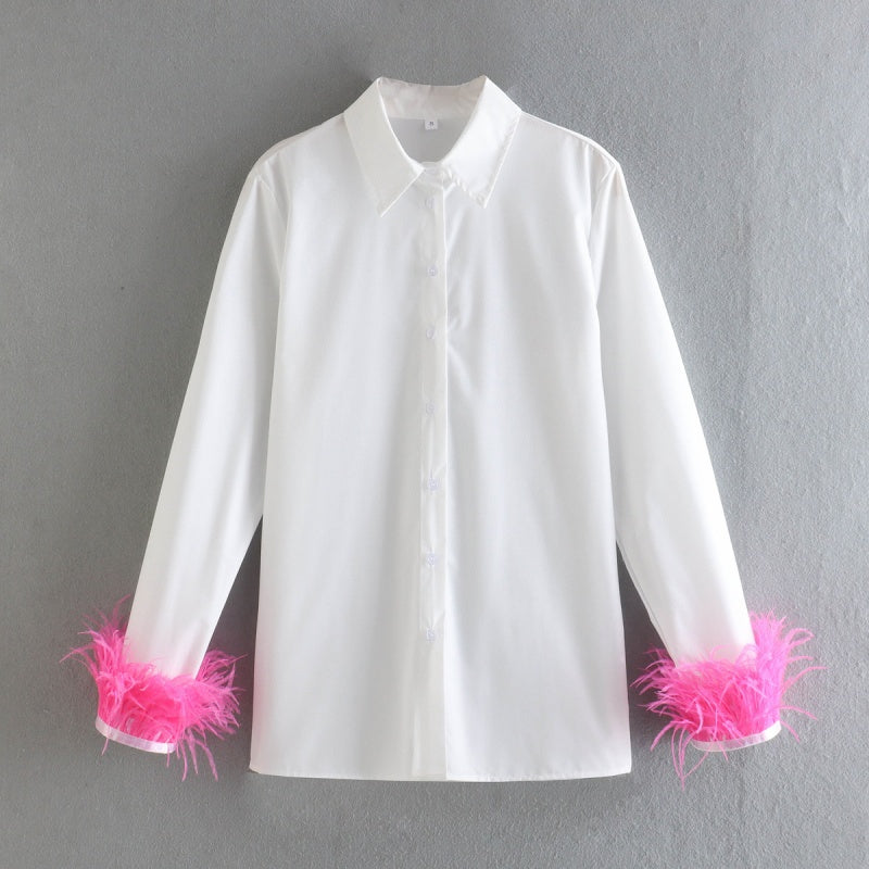Feather Cuff Button-Down Shirt