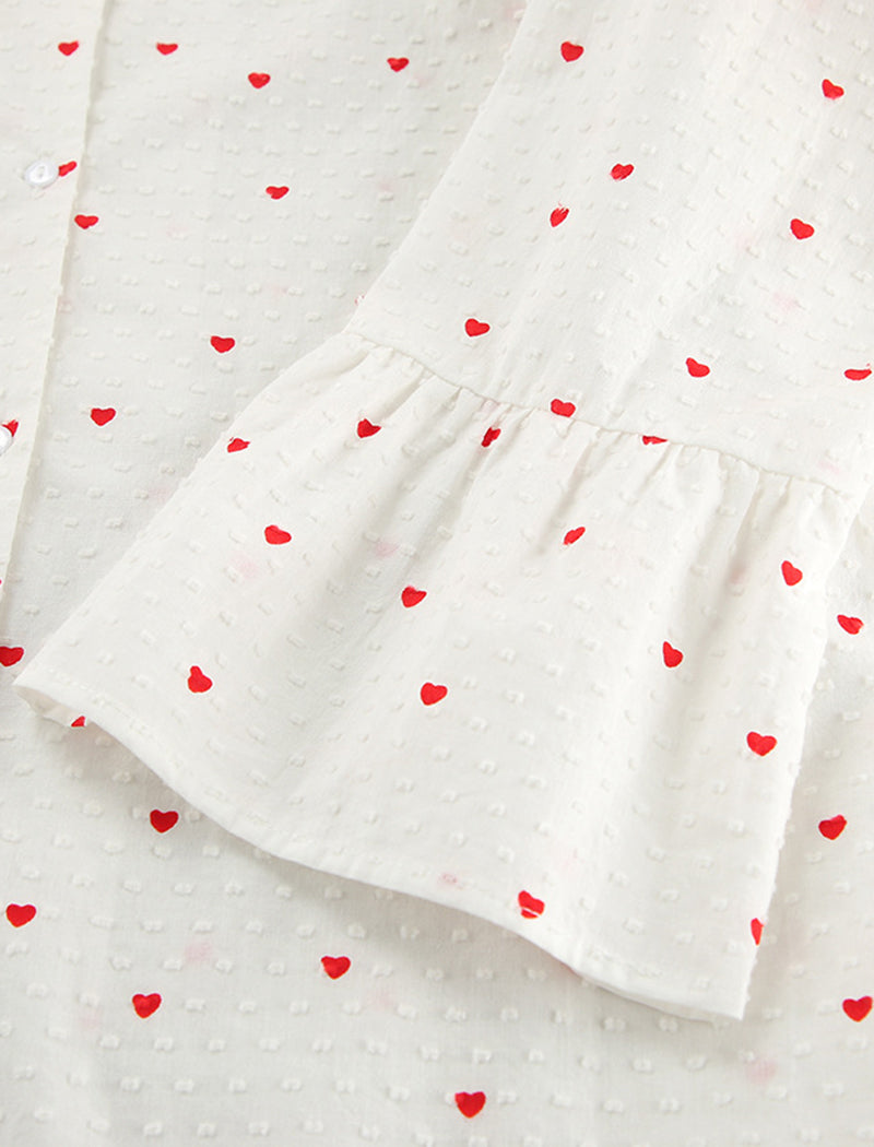 Heart Print Long Sleeve Pajama Set
