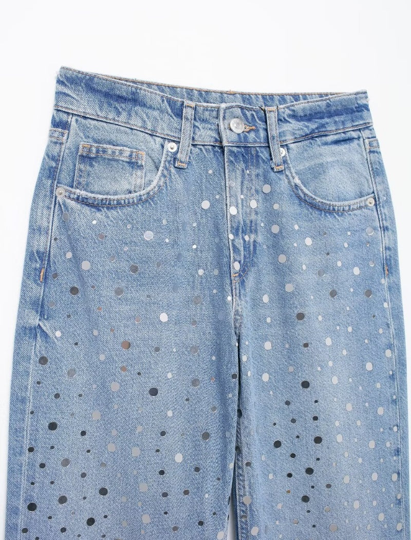 Star Studded Wide-Leg Jeans