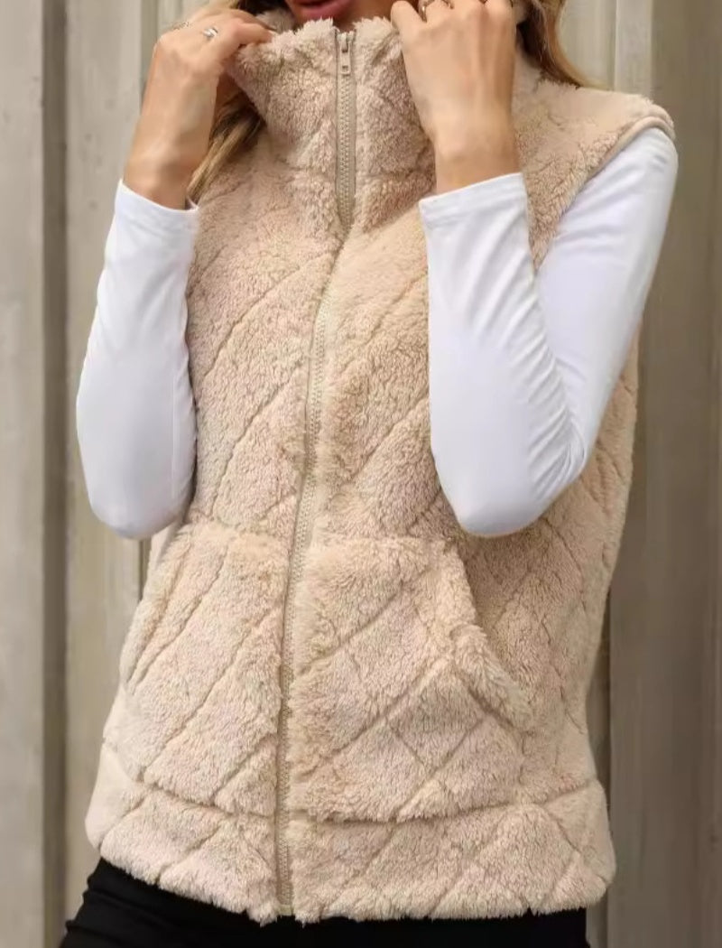 Quilted Sleeveless Vest with Stand Collar