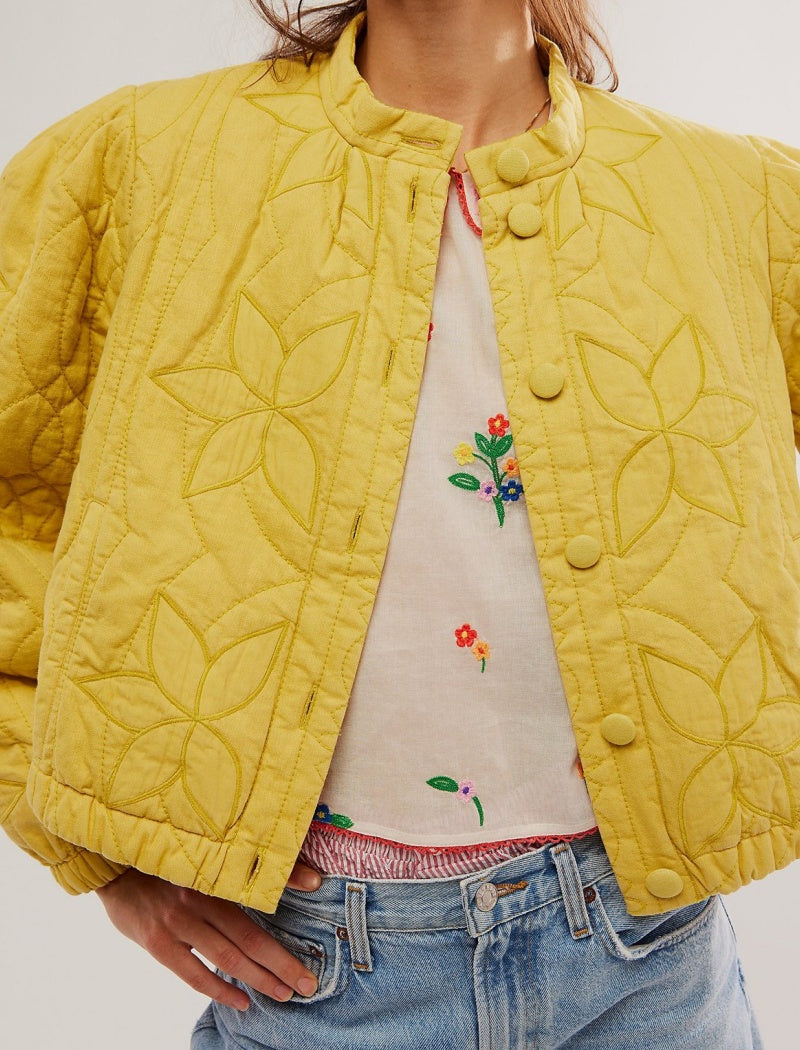 Quilted Jacket with Floral Applique