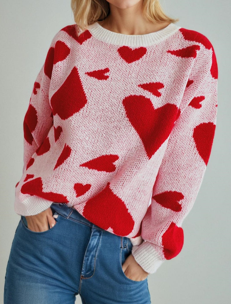 Heart Pattern Knit Sweater