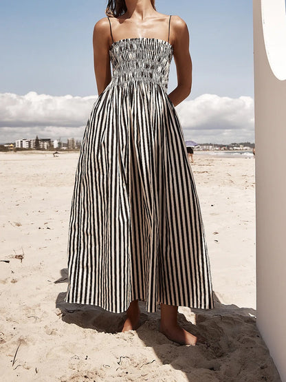 Smocked Striped Maxi Dress