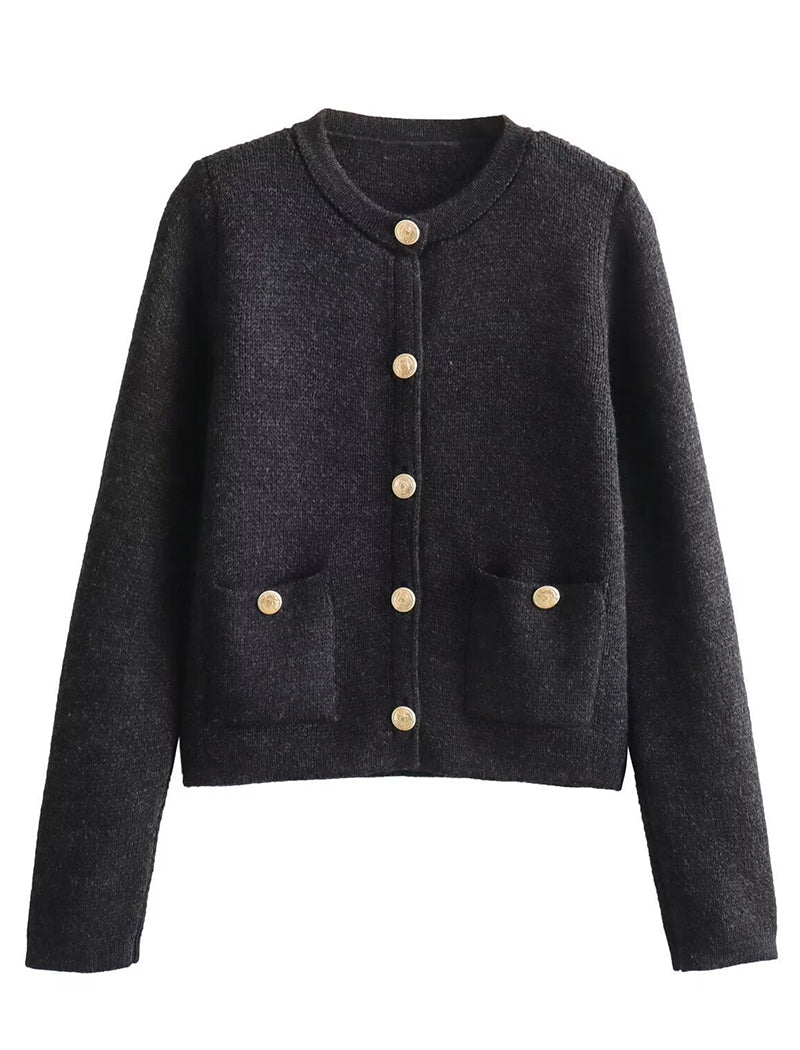 Buttoned Contrast Trim Cardigan