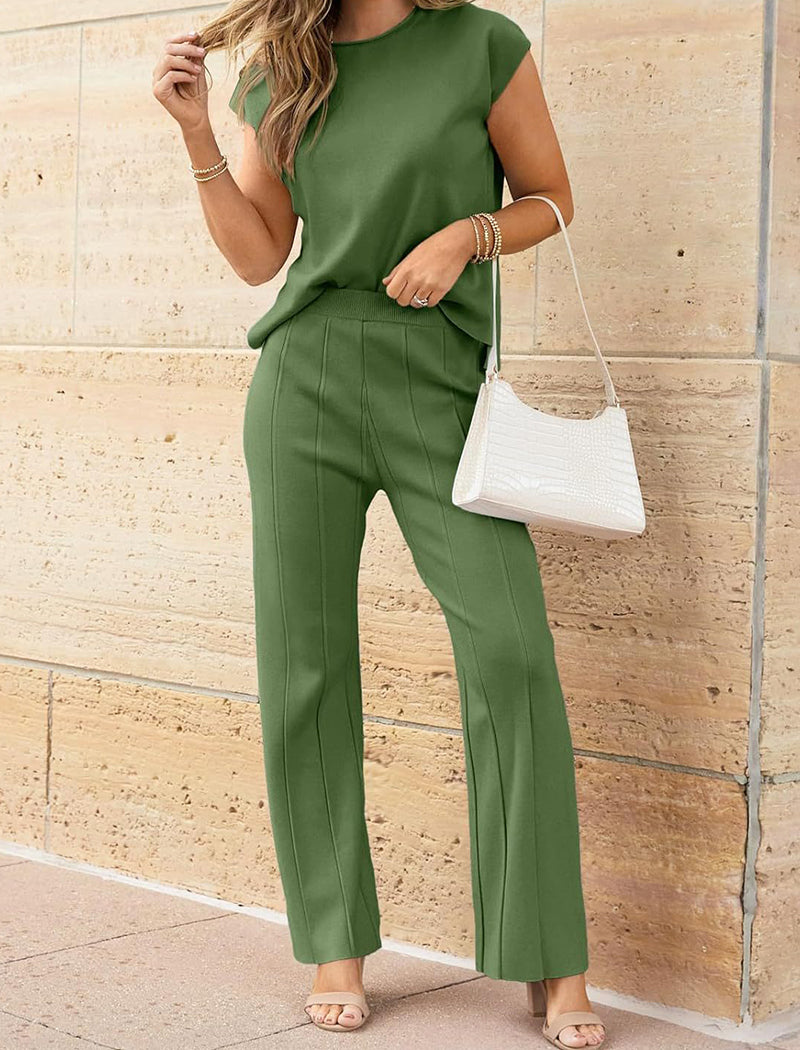 Sleeveless Top and Wide-Leg Pants Set