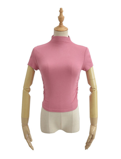Mock Neck Ruched Short Sleeve Tee