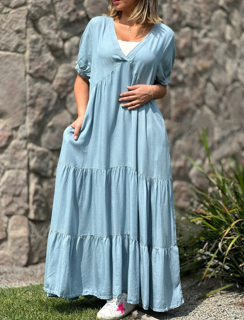 V-Neck Tiered Maxi Dress